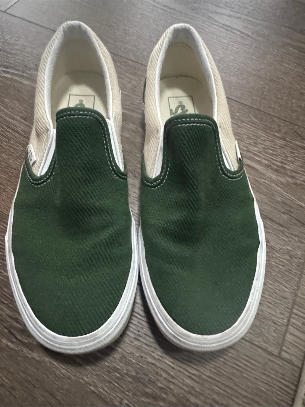 Vans Slip-On Sneakers in Forest Green and Cream